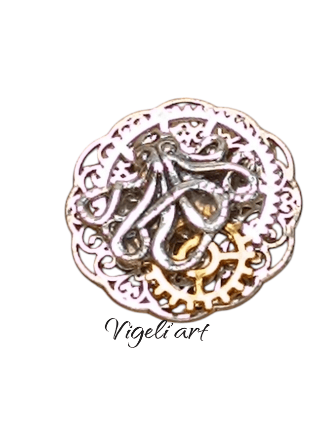 Broche ronde poulpe