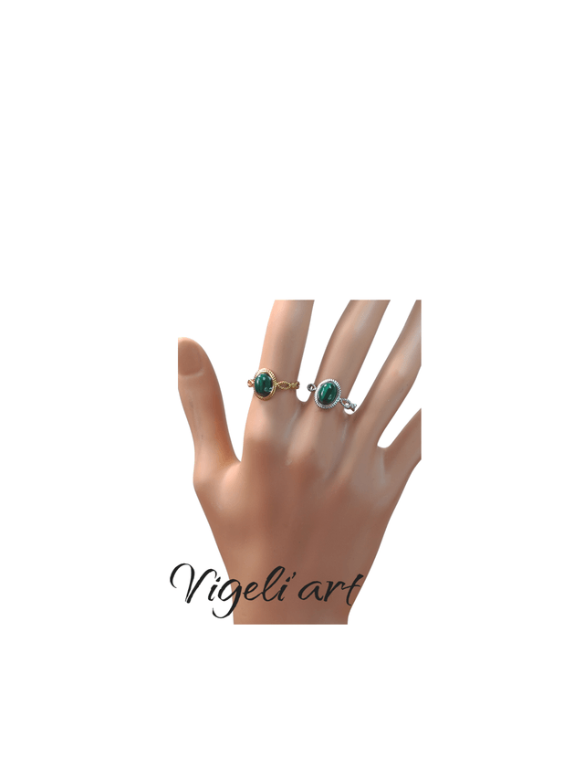 bague argenté malachite 