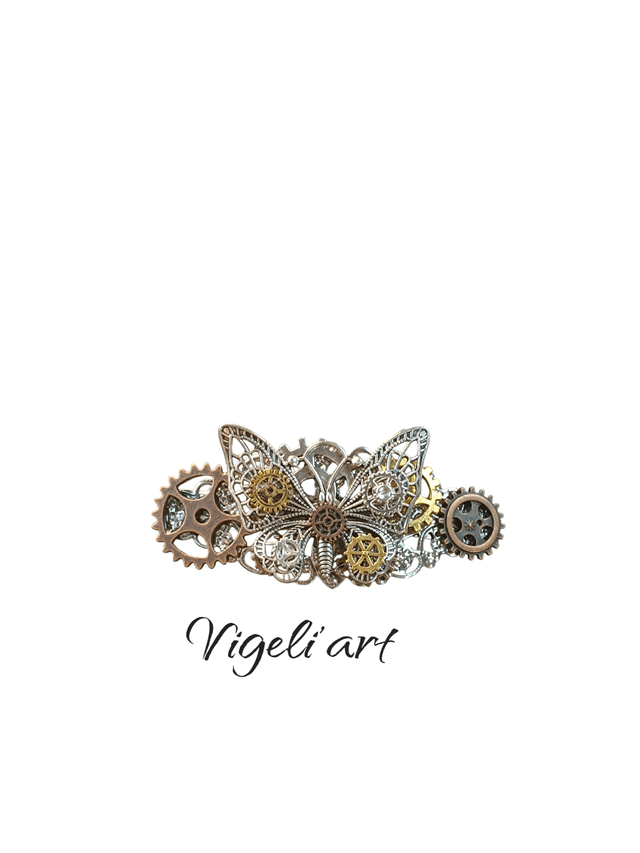 Barrette papillon steampunk 7cm