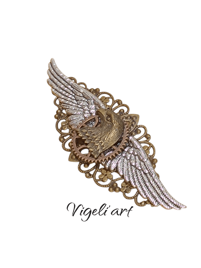 Broche longue steampunk aigle 
