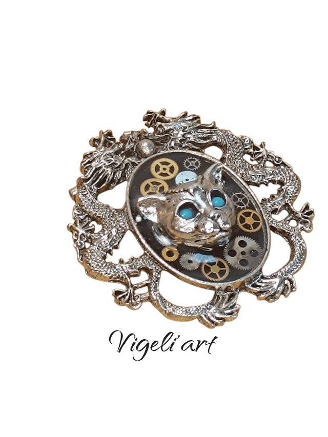 Broche steampunk chat égyptien 