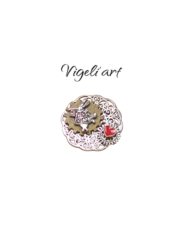 Broche ronde Alice lapin