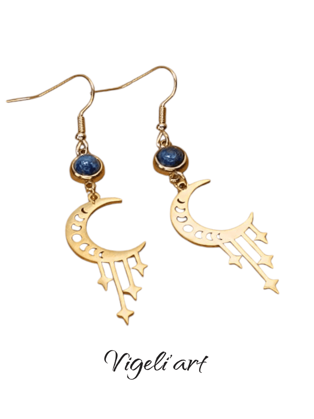boucles d&#039;oreilles lune doré 